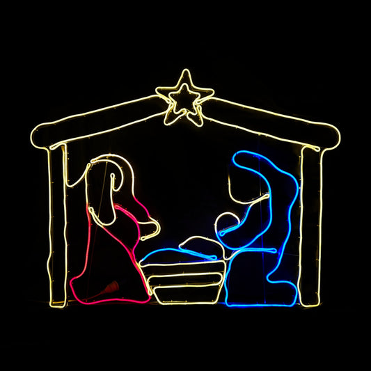 Christmas LED Neon Motif Jesus Birth Mary Joseph in Stable Nativity Scene 125x99cm Outdoor