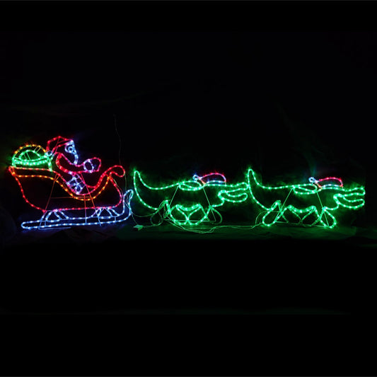 Christmas LED Motif Animated Down Under Santa Sleigh Crocs 250x60cm Outdoor Lights