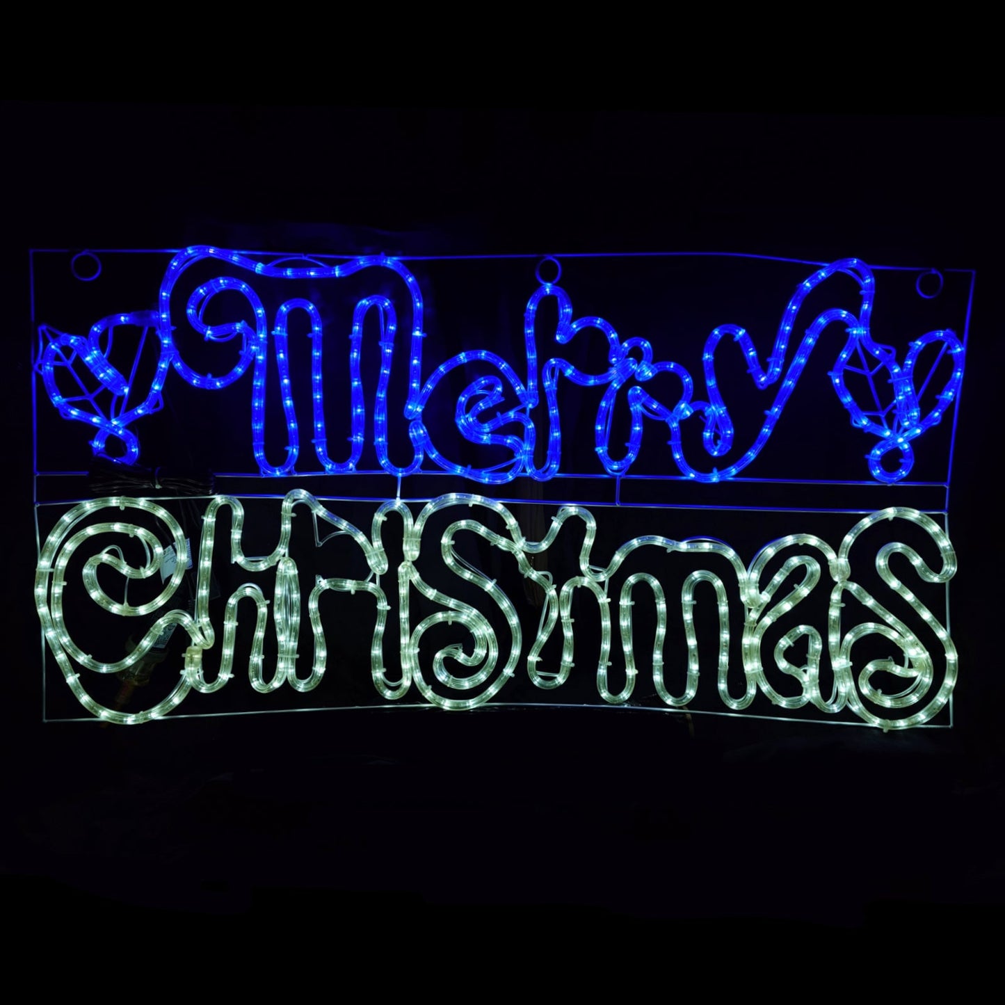 Christmas LED Motif Animated Blue White Merry Christmas Sigh 105x53cm Outdoor Display