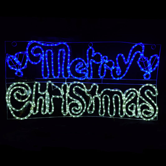 Christmas LED Motif Animated Blue White Merry Christmas Sigh 105x53cm Outdoor Display