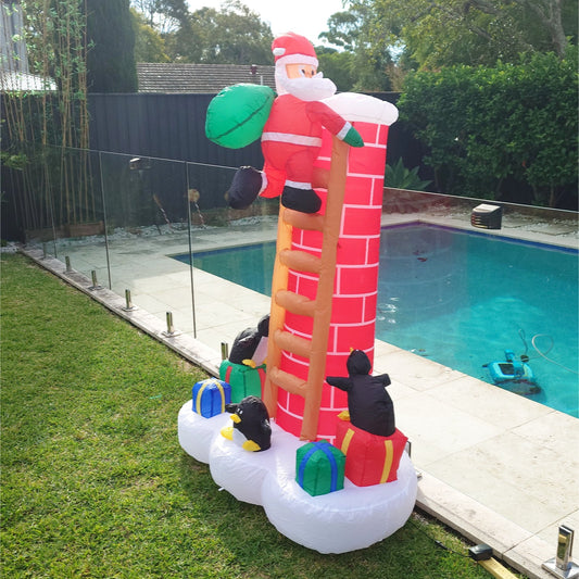 Christmas Decoration Inflatable 180cm Santa Climbing Chimney LED Lit