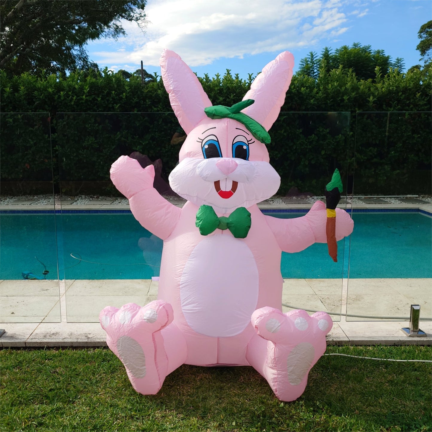 Easters Decoration Inflatable 150cm Pink Easter Bunny with Paint Brush LED Lit