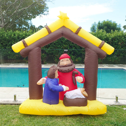 Christmas Decoration Inflatable 210cm Nativity Stable Mary & Joseph LED Lit