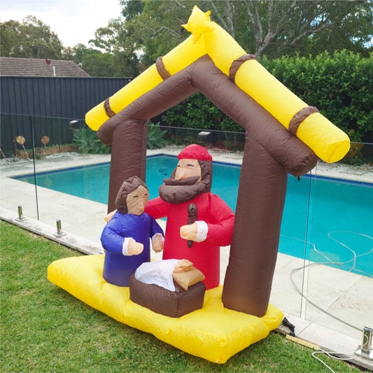 Christmas Decoration Inflatable 210cm Nativity Stable Mary & Joseph LED Lit