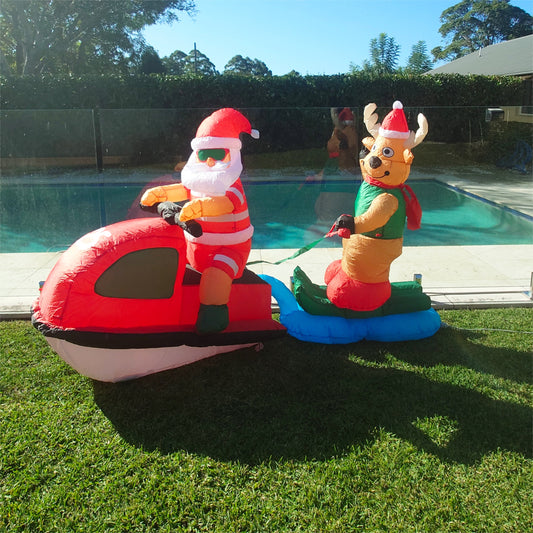 Christmas Decoration Inflatable 210cm Wide Santa Claus Reindeer Riding Jet Ski