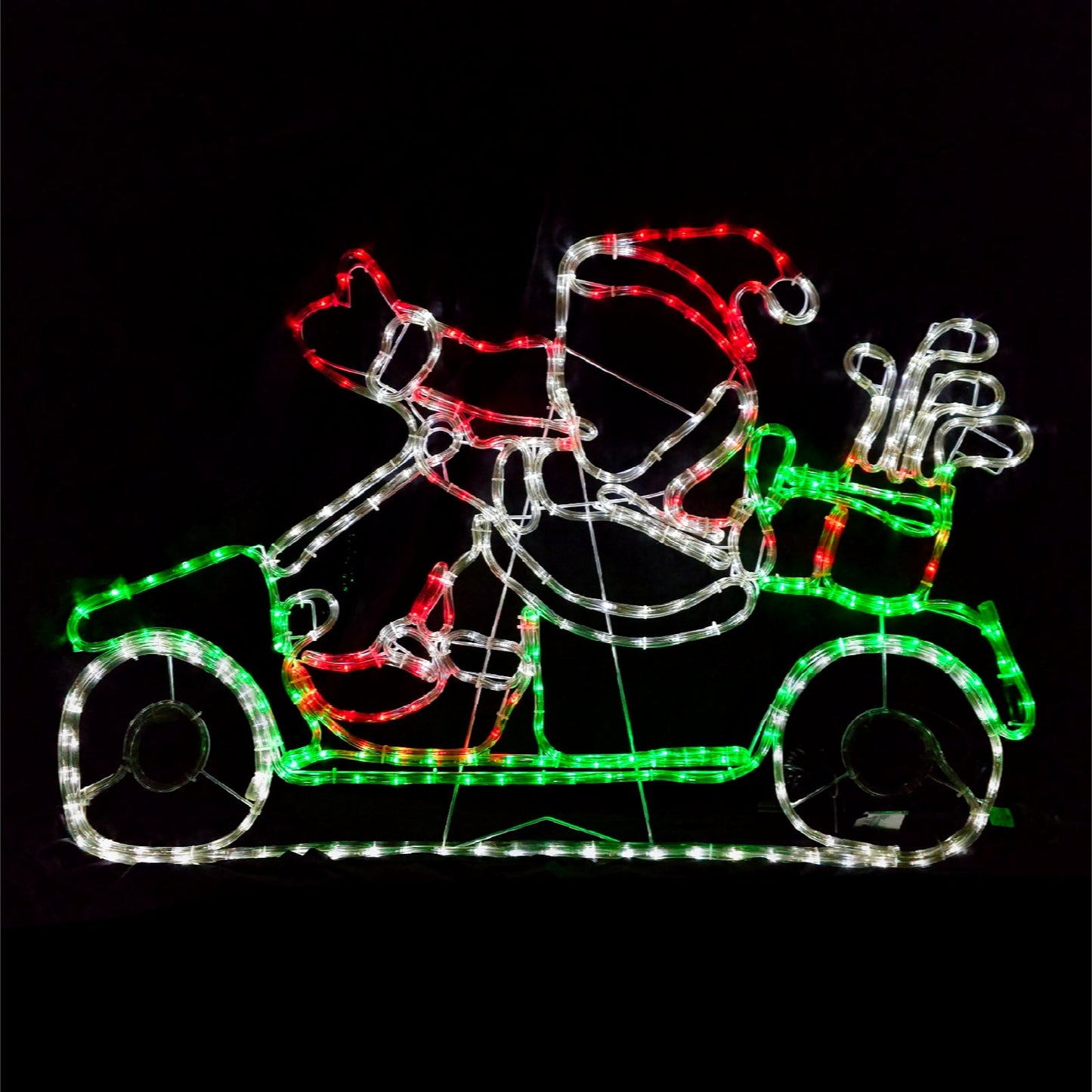 Christmas LED Motif Animated Santa Claus Driving Golf Cart 110x92cm Outdoor Display