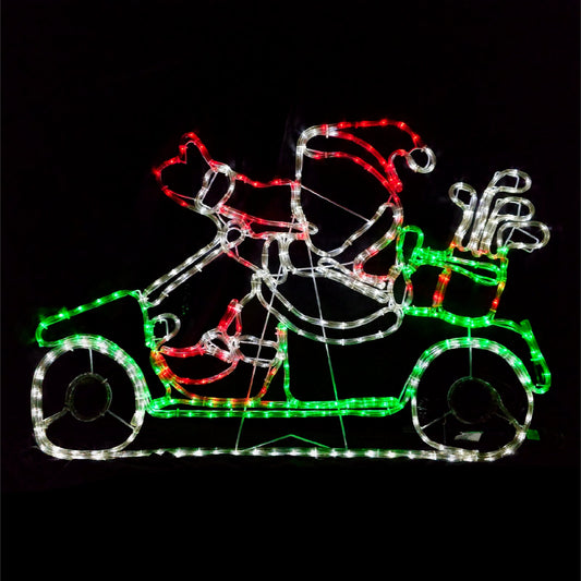 Christmas LED Motif Animated Santa Claus Driving Golf Cart 110x92cm Outdoor Display
