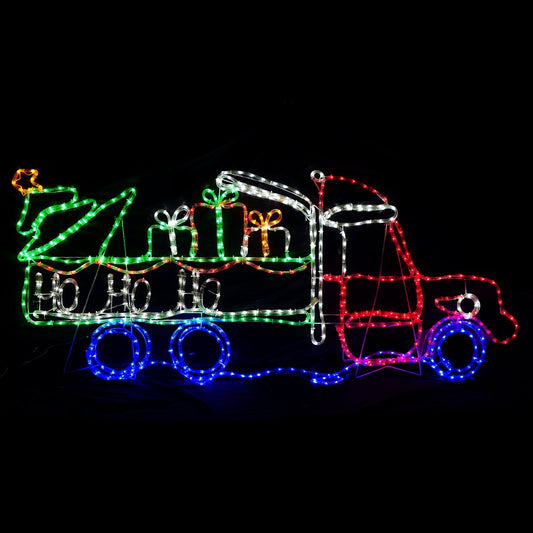Christmas LED Motif Animated Present Truck with HOHOHO 185x77cm Outdoor Display