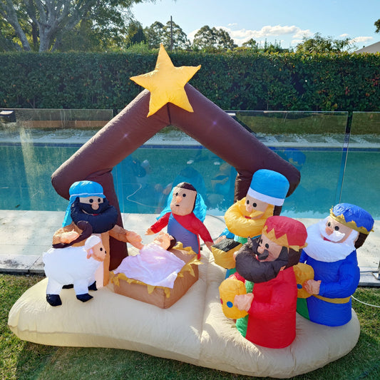 Christmas Decoration Inflatable 200cm Wide Nativity Scene 3 Kings Shepherd Mary Joseph & Jesus
