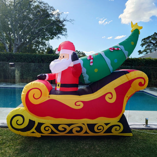 Christmas Decoration Inflatable 210cm Wide Santa Sleigh Xmas Tree