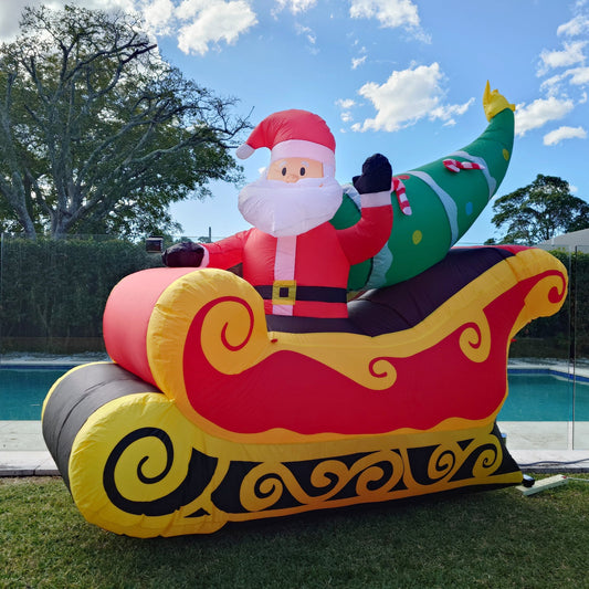 Christmas Decoration Inflatable 210cm Wide Santa Sleigh Xmas Tree