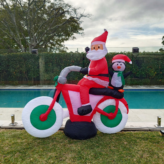 Christmas Decoration Inflatable 150cm Santa Riding Motorbike