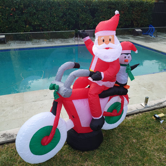 Christmas Decoration Inflatable 150cm Santa Riding Motorbike