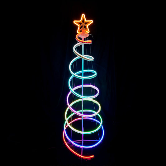 Christmas Neon Spiral Tree with Star Top Rainbow RGB LED Remote Animated Functions