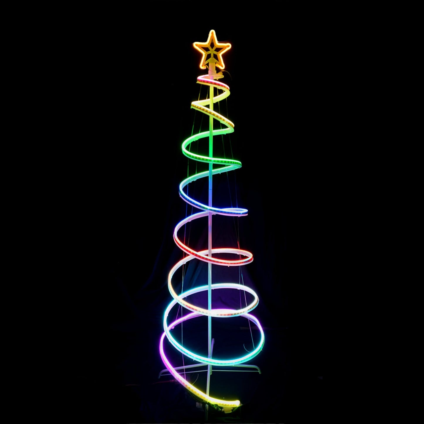 Christmas Neon Spiral Tree with Star Top Rainbow RGB LED Remote Animated Functions