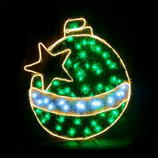 Christmas LED Neon Motif Animated Green Tinsel Filled Baubles 74x82cm Outdoor Display