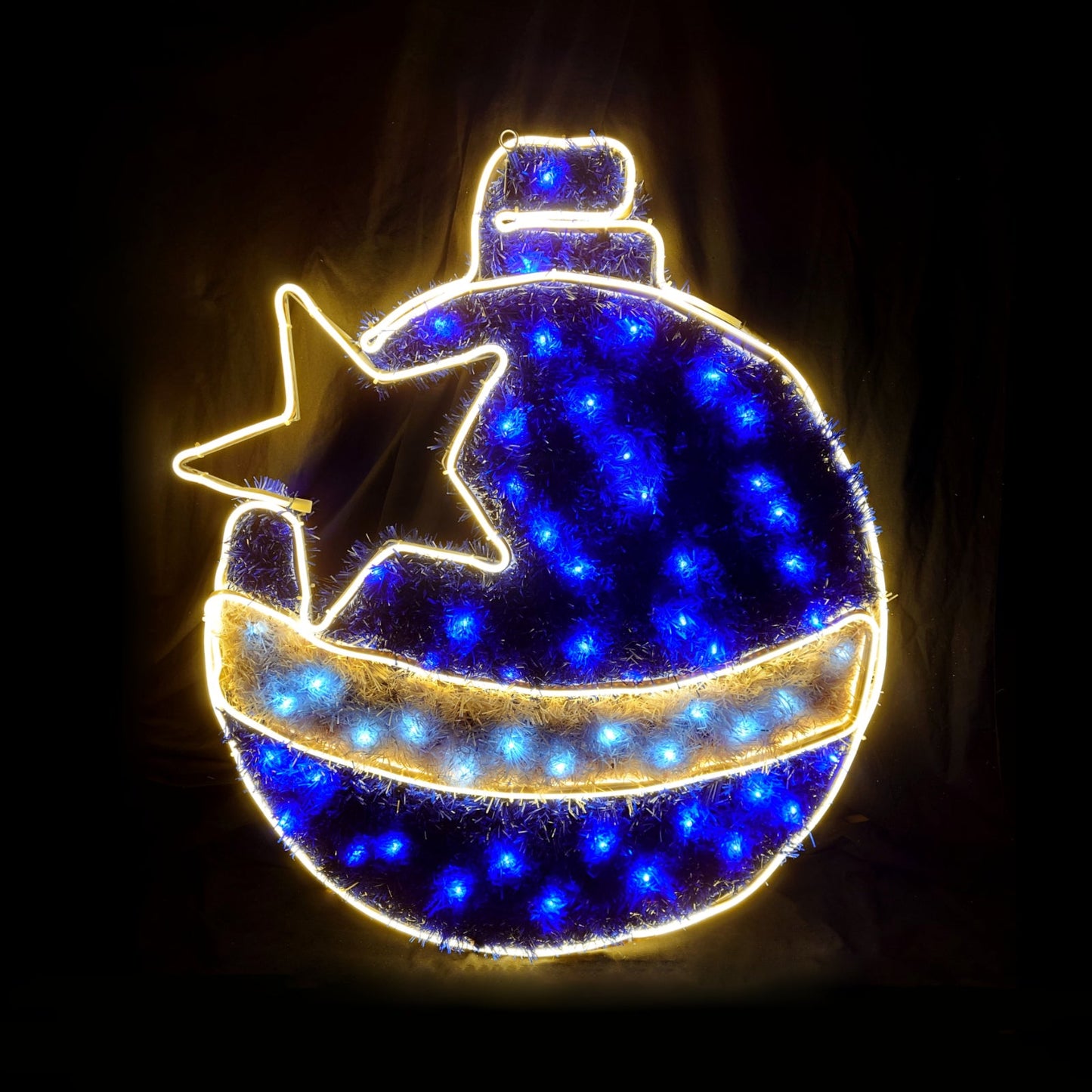 Christmas LED Neon Motif Animated Blue Tinsel Filled Baubles 74x82cm Outdoor Display