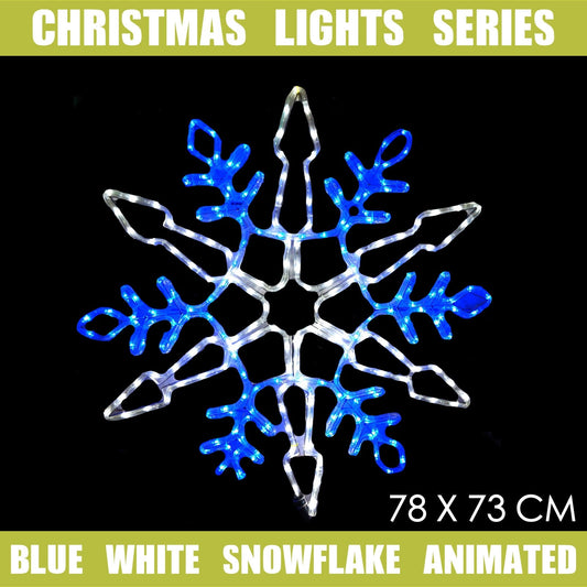 Christmas LED Motif Blue White Snowflake 78x73cm Indoor Outdoor Display Sign