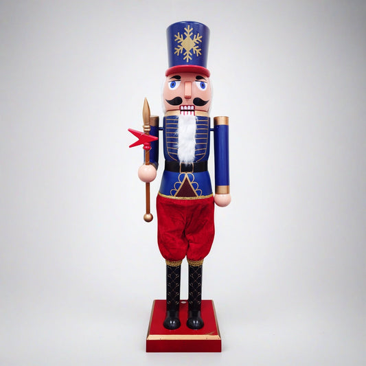 160cm Musical Animated Moving Blue Nutcracker Scepter Wielding Sings Jingle Bells Christmas Decoration