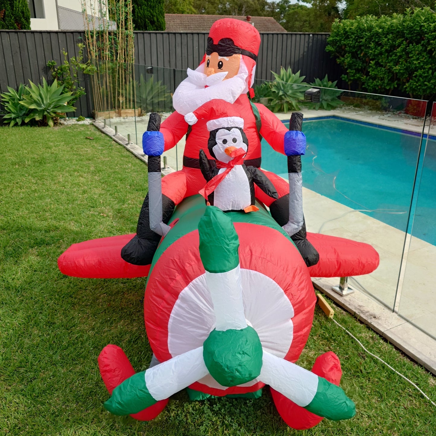 Christmas Decoration Inflatable 240cm Pilot Santa Flying Aeroplane with Spinning Blades