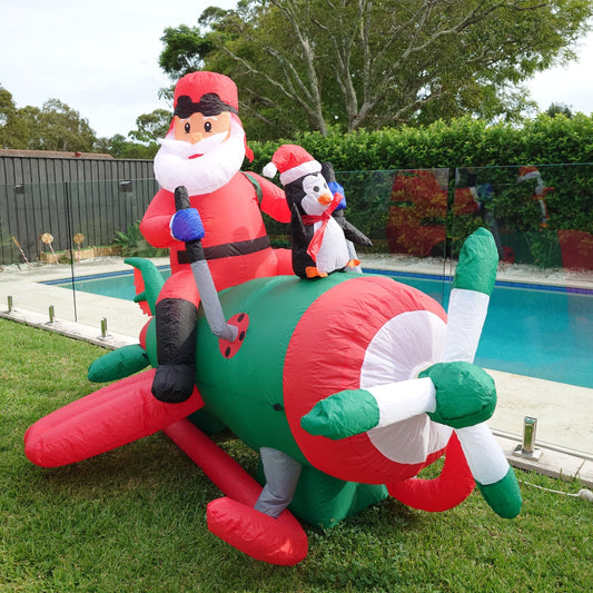 Christmas Decoration Inflatable 240cm Pilot Santa Flying Aeroplane with Spinning Blades