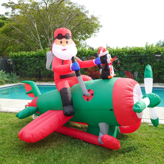 Christmas Decoration Inflatable 240cm Pilot Santa Flying Aeroplane with Spinning Blades
