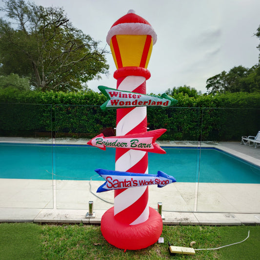Christmas Decoration Inflatable 210cm Tall Lamp Post with Direction Arrows LED Lit
