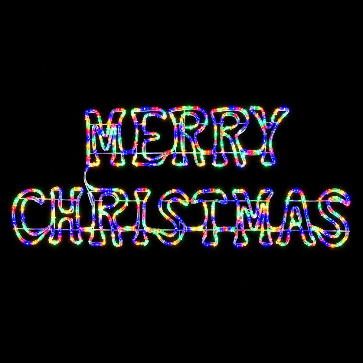 Christmas LED Motif Double Lined Multicolour Merry Christmas Sign 152x73cm Outdoor Display