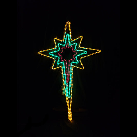 Solar Powered Christmas LED 3 Layer Nativity Northern Star Animated Outdoor Motif 8 Functions 121x71cm