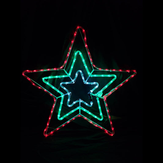 Solar Powered Christmas LED 3 Layer Star Animated Outdoor Motif 8 Functions 70x72cm