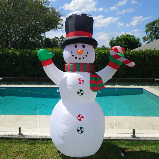 Christmas Decoration Inflatable 240cm Top Hat Snowman LED Lit