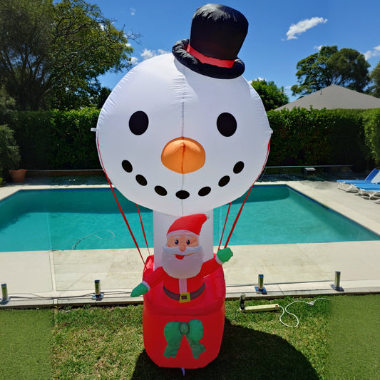 Christmas Decoration Inflatable 240cm Santa in Snowman Hot Balloon LED Lit