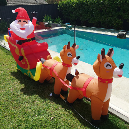 Christmas Decoration Inflatable 300cm Long Santa Reindeers Set LED Lit