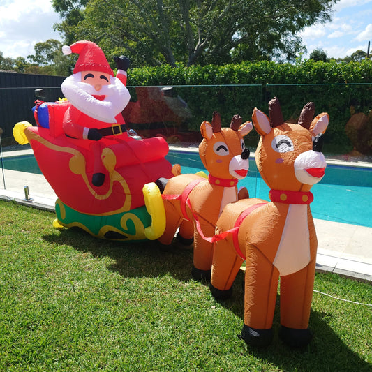 Christmas Decoration Inflatable 300cm Long Santa Reindeers Set LED Lit