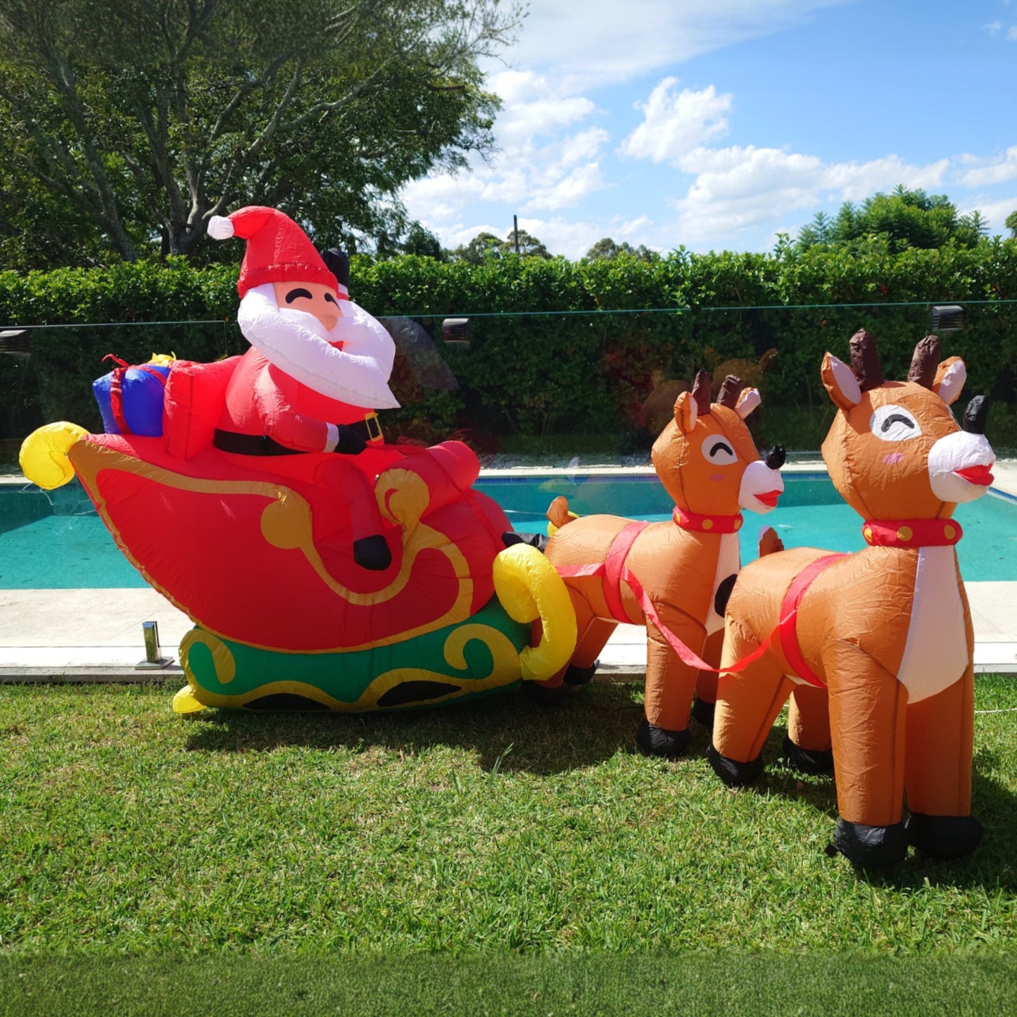 Christmas Decoration Inflatable 300cm Long Santa Reindeers Set LED Lit