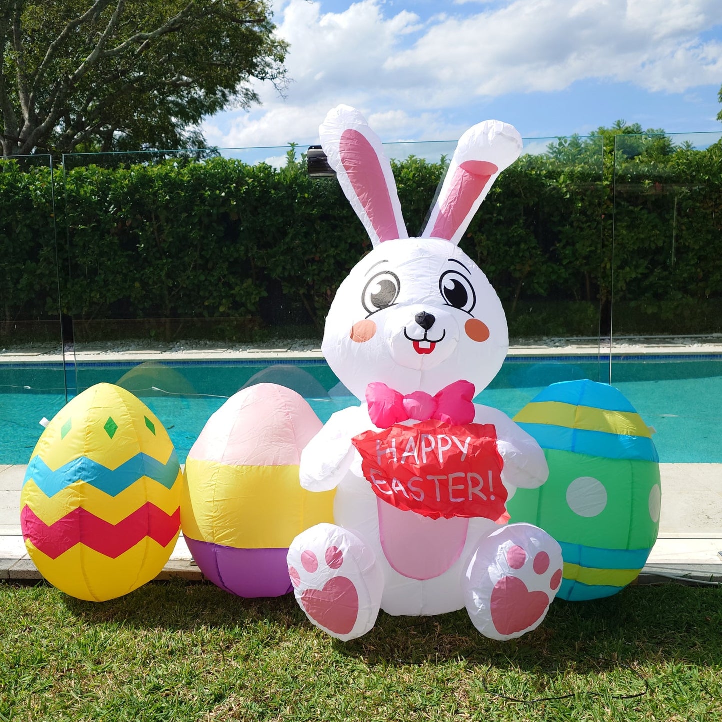 Easters Decoration Inflatable 180cm Wide Easter Bunny with Eggs LED Lit