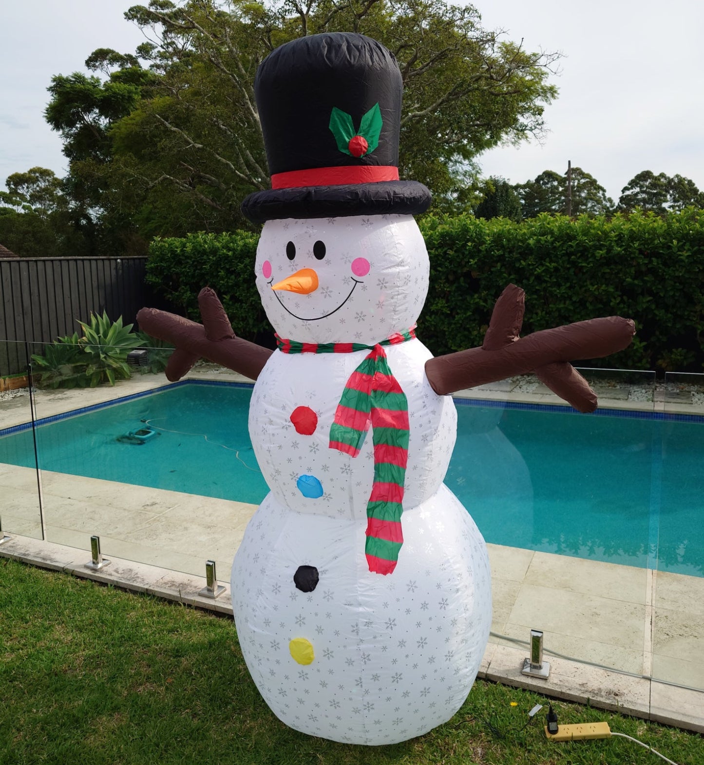 Christmas Decoration Inflatable 240cm Tall Stick Arm Snowman LED Lit