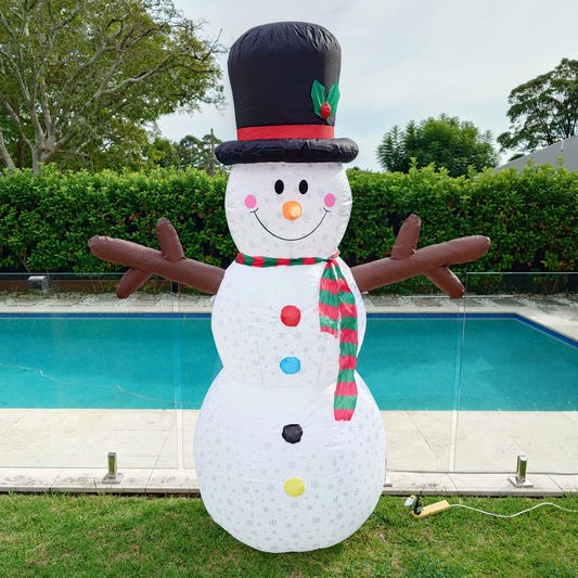Christmas Decoration Inflatable 240cm Tall Stick Arm Snowman LED Lit