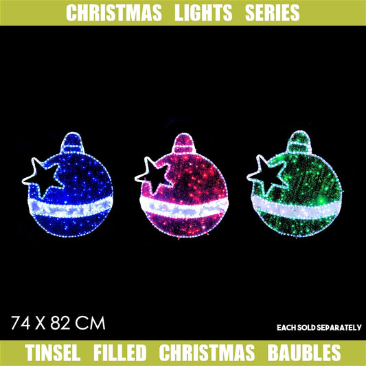 Christmas LED Motif Animated Tinsel Filled Baubles 74x82cm Outdoor Display