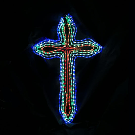 Christmas LED Motif 4 Layer Cross Multi Colour 121x75cm Outdoor Display