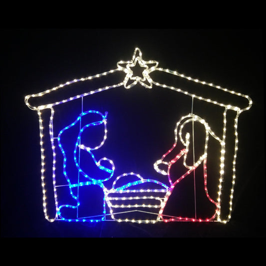 Christmas LED Motif Jesus Birth Mary Joseph in Stable Nativity Scene 125x99cm Outdoor