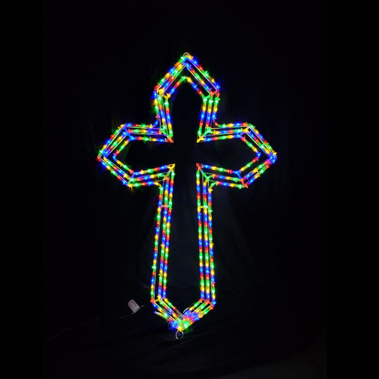 Christmas LED Motif 3 Layer Animated Multi-colour Jesus Cross 111x72cm Outdoor Display