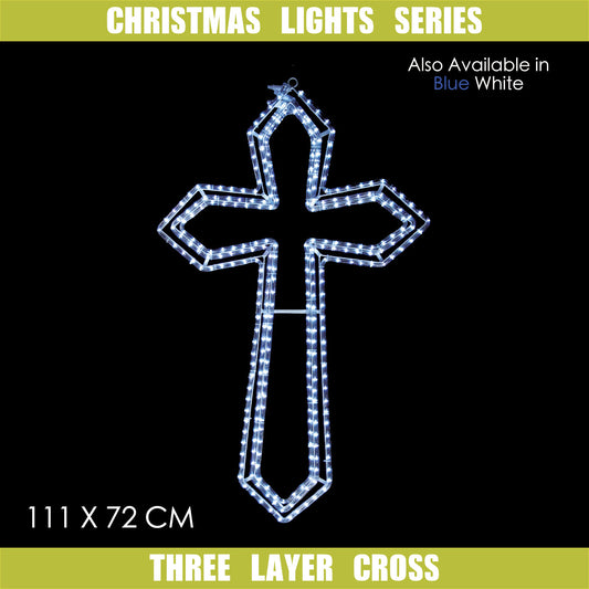 Christmas LED Motif 3 Layer Animated Jesus Cross 111x72cm Outdoor Display