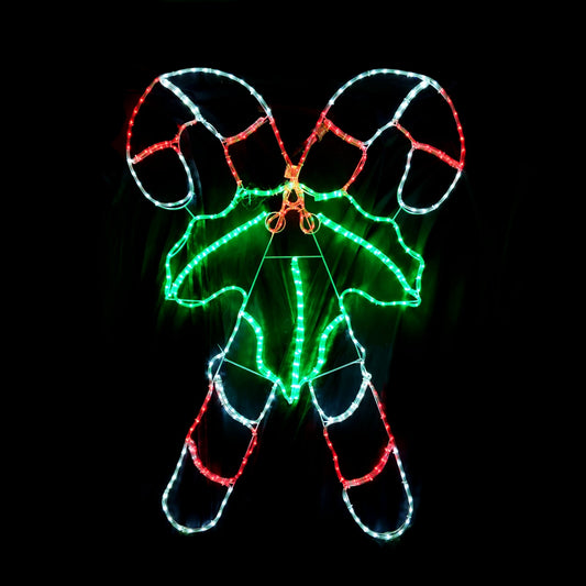 Christmas LED Motif Animated Candy Canes with Holly 160x120cm Outdoor Display