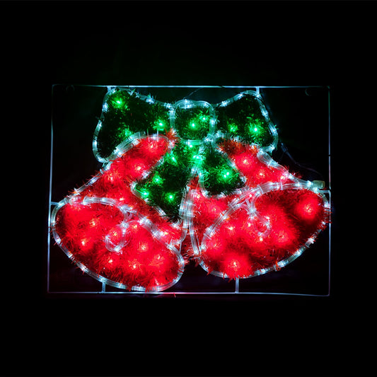 Christmas LED Motif Animated Jingle Bells Tinsel Filled 59x46cm Outdoor Display