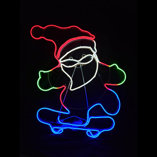 Christmas LED Neon Motif Skating Santa Claus 76x58cm Outdoor Display