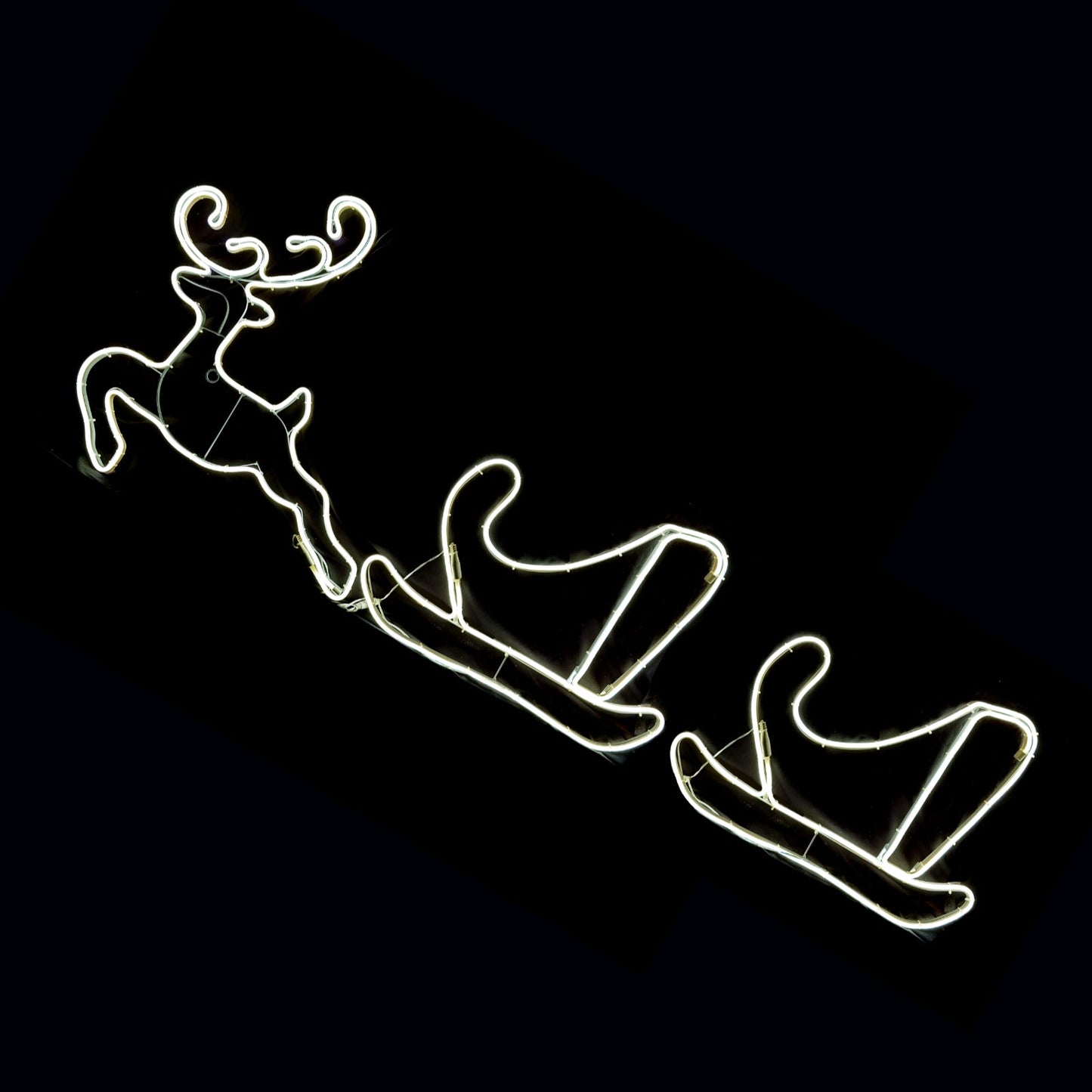 Christmas LED Neon Motif Animated Cool White Reindeer Sleighs 180x65cm Outdoor Display