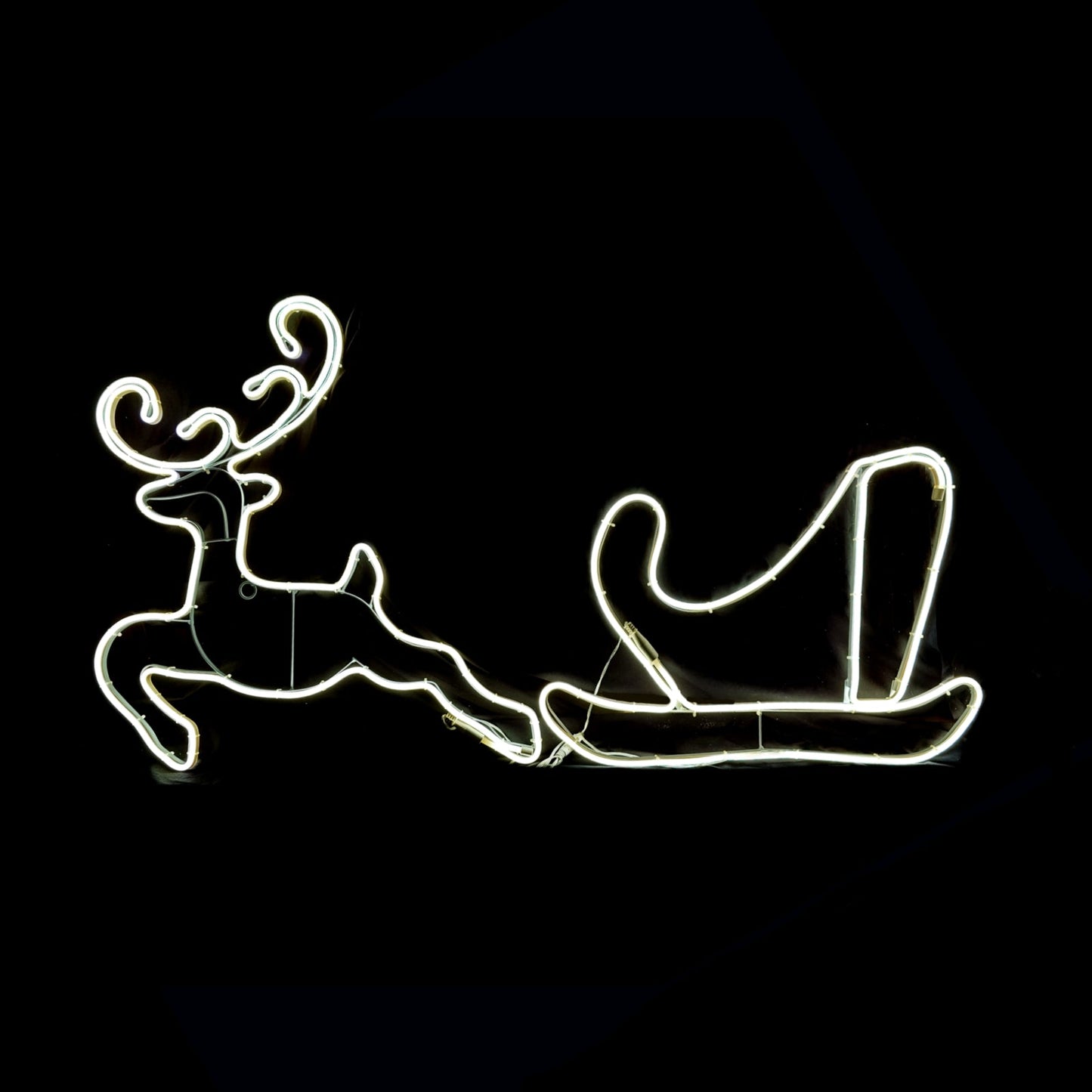 Christmas LED Neon Motif Animated Cool White Reindeer Sleigh 120x65cm Outdoor Display