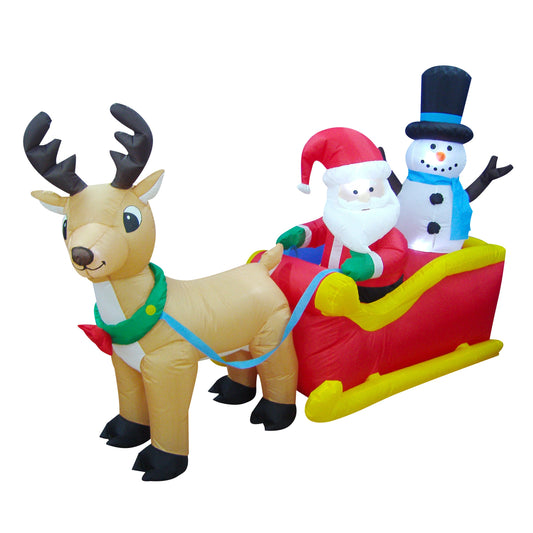 Christmas Decoration Inflatable 200cm Long Santa Snowman Riding Reindeer Sleigh LED Lit Outdoor Decoration