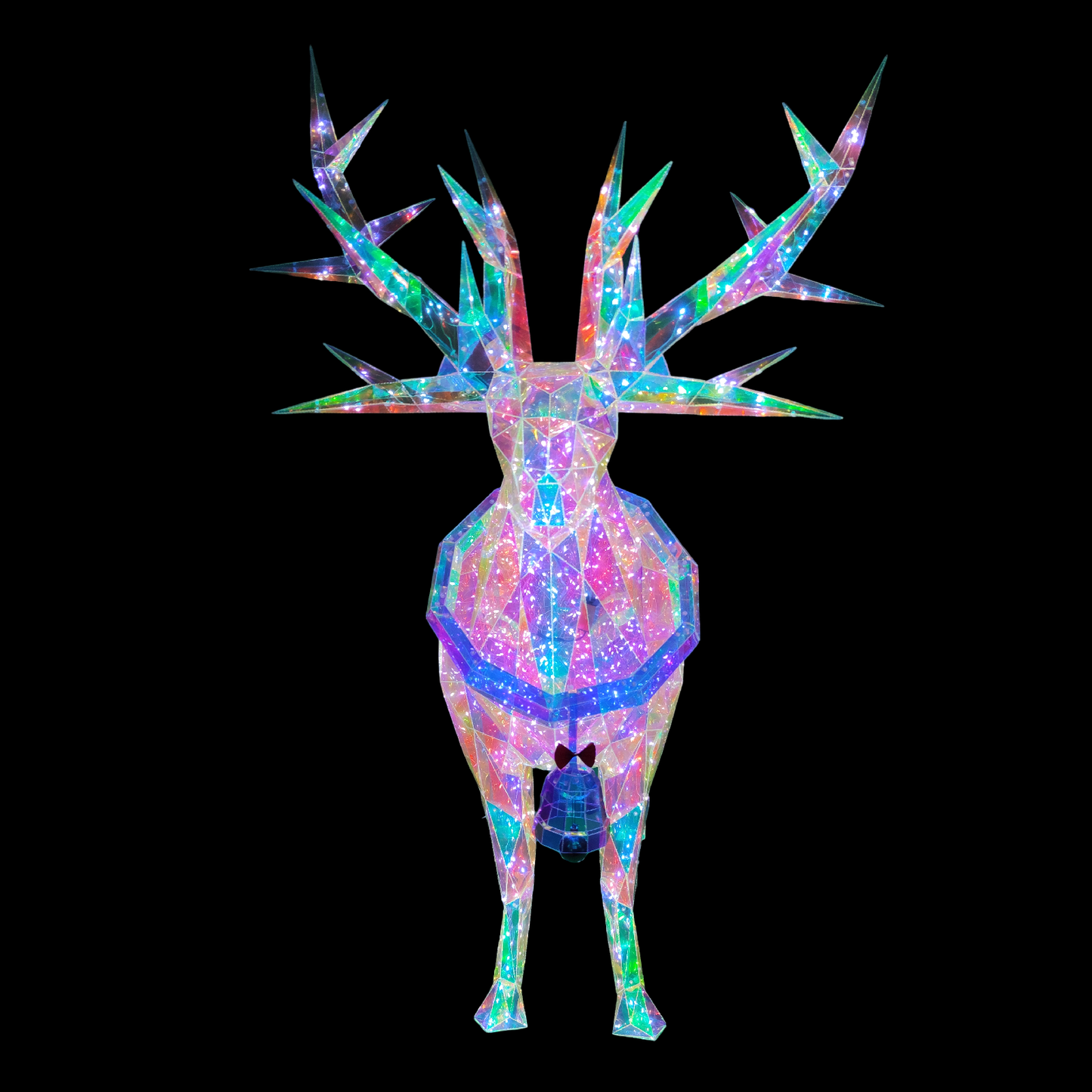 Christmas 3D Rainbow Film Erected Holographic Polygon Reindeer Buck 160cm LED Glimmering Cosmic Effect Outdoor